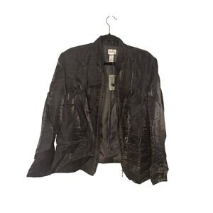 Chicos Neva Hooked Jacket Black Shimmer Linen Blend Size 3 Full Zip‎ NWT